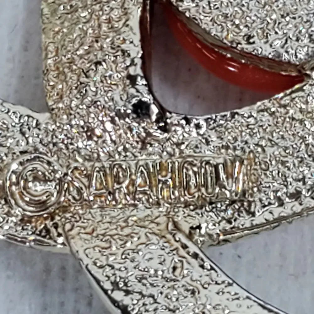 Vtg Sarah Coventry Brooch Coral Color Atomic Design Textured Gold Tone Pin